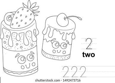 Coloring page. Child development and education. A Practical sheet from a set of exercises game for kids. Math exercises for the study of numbers. Mathematical game. Educational coloring pages