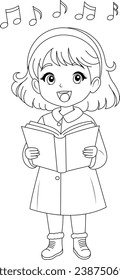 Coloring page a child singing Christmas carols.