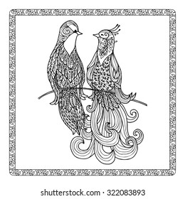 Coloring page for children and adult with pattern bird