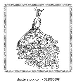 Coloring page for children and adult with pattern bird