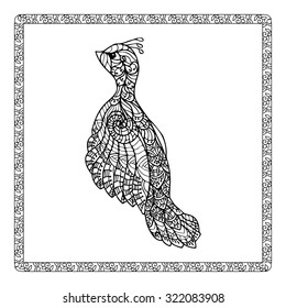 Coloring page for children and adult with pattern bird