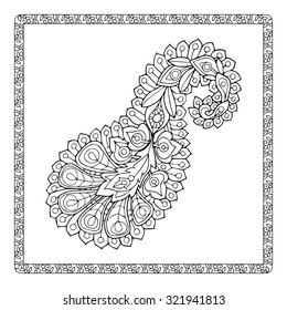 Coloring page for children and adult with traditional Asian elements Paisley 
Pattern based on