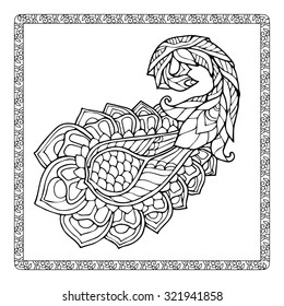 Coloring page for children and adult with traditional Asian elements Paisley 
Pattern based on