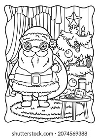 Coloring page for children and adults. Christmas. Christmas coloring book. Kawaii. Santa Claus. New Year.