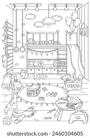 Coloring Page For Children And Adults Features A Children'S Room Interior Design