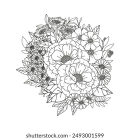 Coloring page for children and adults. Flowers.