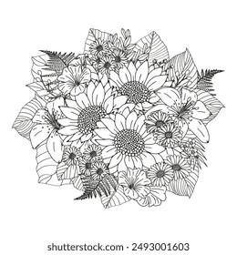 Coloring page for children and adults. Flowers.