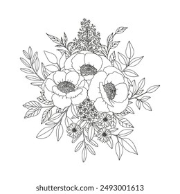 Coloring page for children and adults. Flowers.