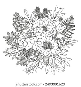 Coloring page for children and adults. Flowers.