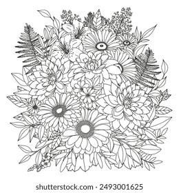 Coloring page for children and adults. Flowers.