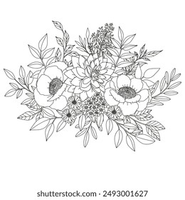 Coloring page for children and adults. Flowers.