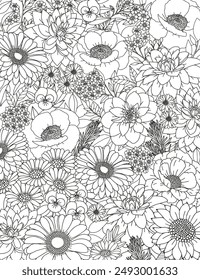 Coloring page for children and adults. Flowers.