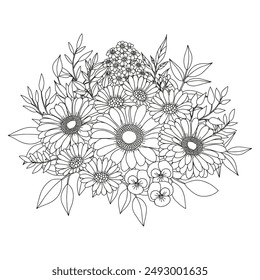 Coloring page for children and adults. Flowers.