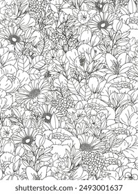 Coloring page for children and adults. Flowers.