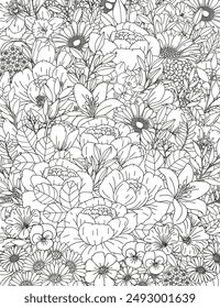 Coloring page for children and adults. Flowers.