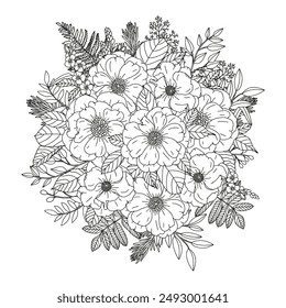 Coloring page for children and adults. Flowers.