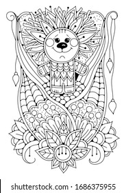 Coloring page for children and adults with the image of a cute hedgehog. Floral illustration for your hobby - coloring pictures. it can be used as a tattoo or as a print on textiles