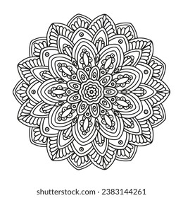Coloring page for children and adults. Mandala consisting of floral elements.