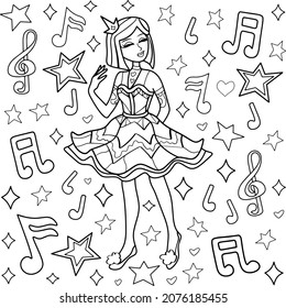 Coloring page for children and adults. Singer girl