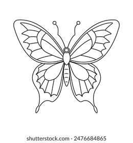 A coloring page for children butterfly swallowtail. Vector illustration hand-drawn isolated on a white background. It can be used in web design, printing, coloring books for children.