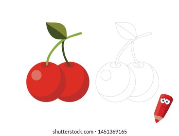 coloring page for children with examples (cherry). Educational game for children. 