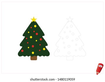 coloring page for children with examples. Educational game for children. Christmas tree