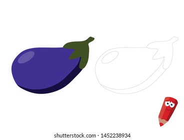 coloring page for children with examples (eggplant). Educational game for children. 