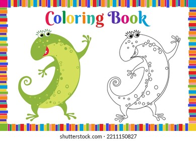 Coloring Page For Children. Funny Lizard. Vector Holiday Outline Illustration With Cute Animal.