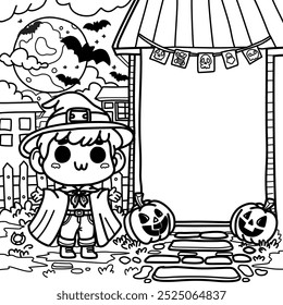Coloring page for children for the Halloween holiday. Halloween.