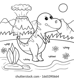 Coloring page for children. Outline cartoon Tyrannosaurus dinosaur vector character. Educational creative game. 