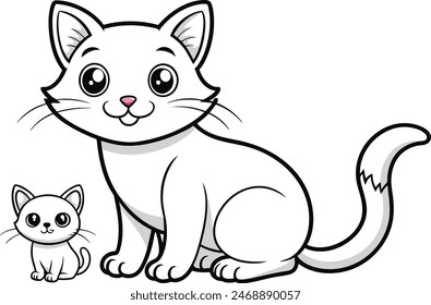 Coloring page for children, simple coloring page, no details, just outline black lines, no color. In the foreground a single baby cat with a mother facevector illustration (1)