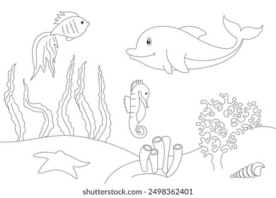 coloring page for children, underwater life