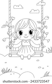 Coloring Page For Children'S Creativity Features Girl On Swing In Coloring Book