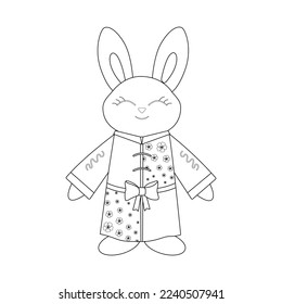 Coloring page Chinese rabbits, bunnies, hare. Doodle, lineart element. Vector Illustration. Elements for cover, web, printing, design illustrations in the style of outline