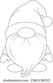 Coloring page Christmas dwarf. Flat vector outline for kids coloring book