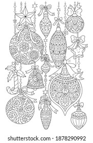 Coloring Page with christmas ornaments