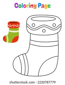 Coloring page with Christmas sock for kids