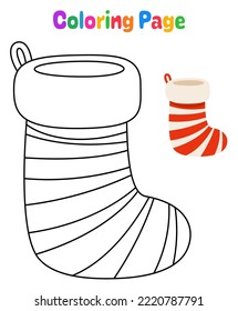 Coloring page with Christmas sock for kids
