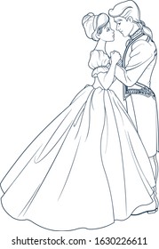 Coloring page of Cinderella and Prince svg