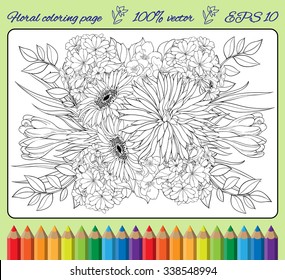 coloring page close-up view of bunch of flowers  