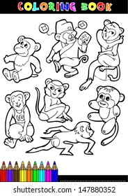 Coloring page or color comics black and white monkey