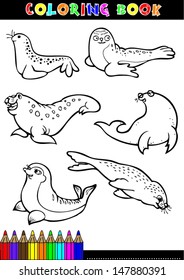 Coloring page or color comics black and white seals.