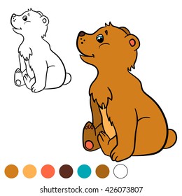 Coloring page. Color me: bear. Little cute baby bear smiles.