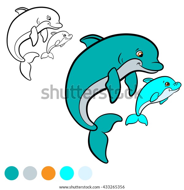 Coloring Page Color Me Dolphin Mother Stock Vector (Royalty Free) 433265356 | Shutterstock