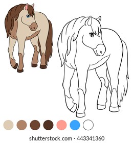 Coloring page. Color me: horse. Cute horse smiles.