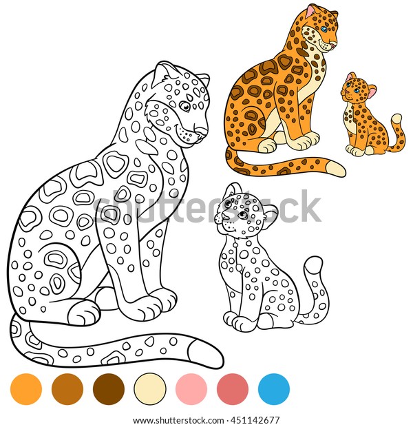 Coloring Page Colors Mother Jaguar Her Stock Vector (Royalty Free ...