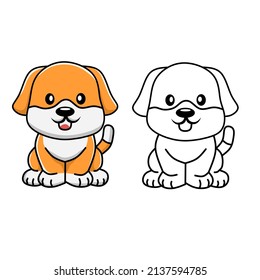 Coloring page. Colouring picture with cute dog or puppy. Cartoon animal clipart set for nursery poster, t shirt print, kids apparel, greeting card, wallpaper or banner.