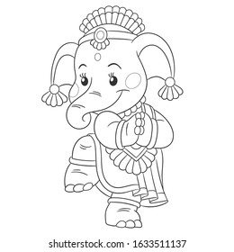 Coloring page  Colouring picture and Indian elephant  Cartoon outlined design for nursery poster  t shirt print  kids apparel  greeting card and cute animals 