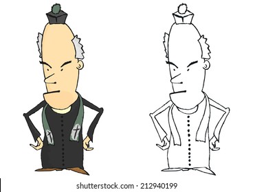 Coloring page of a comic Catholic priest. Vector 