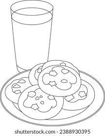 Coloring page of cookies and milk